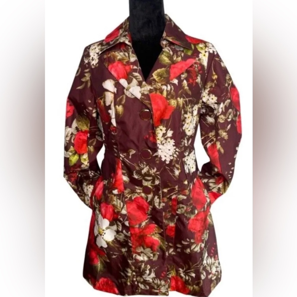 Dennis by Dennis Basso Floral Trench Coat Size Small